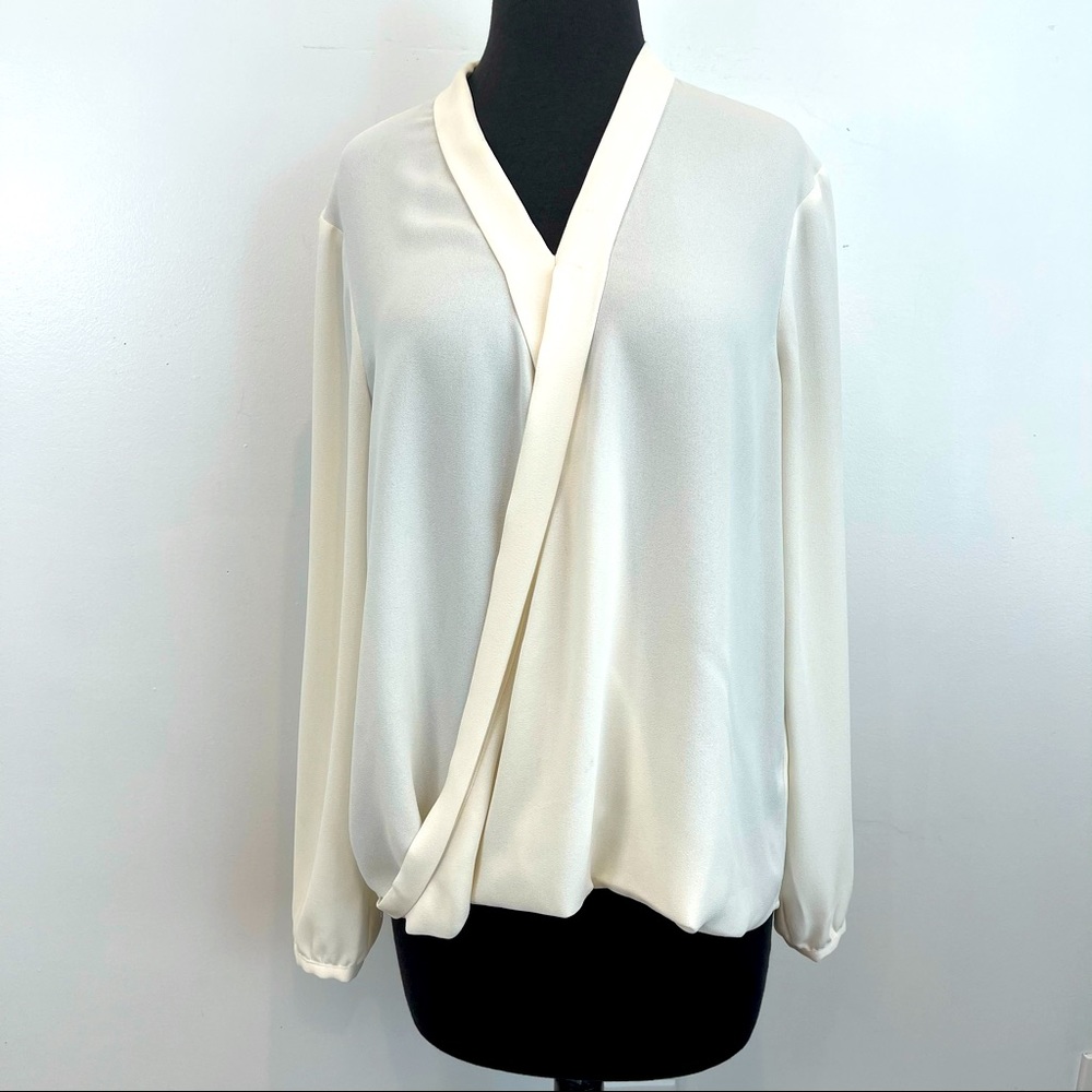 J JILL Beige V Neck Long Sleeve Blouse Shirt Top